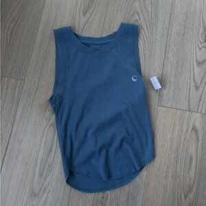 Blue Sleeveless Ribbed Top